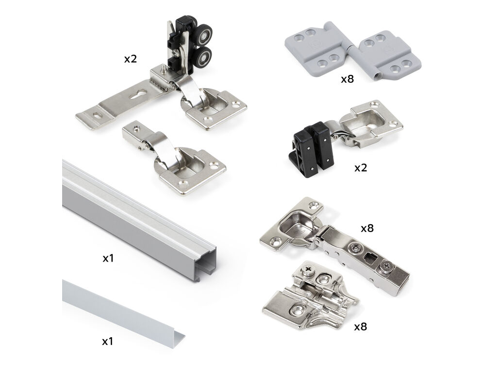 Sistema 2 ante scorrevoli pieghevoli con chiusura soft Twofold + Guida Anodizzato Opaco | Emuca - immagine 2